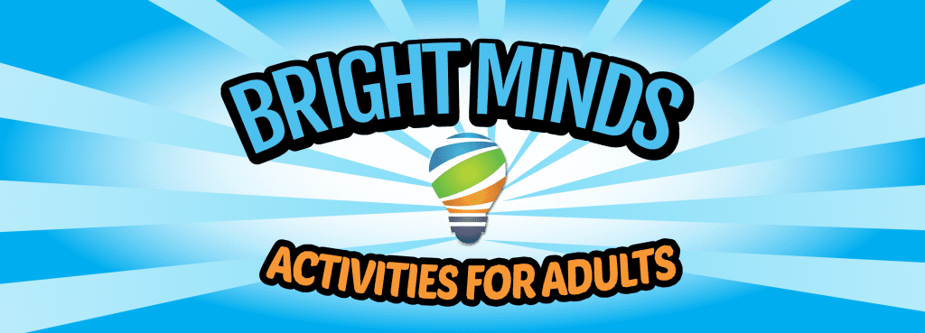 Bright Minds Activities for Adults Logo with colorful lightbulb