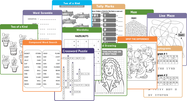 Inside pages of the puzzle book of the Bright Minds series green collection.
