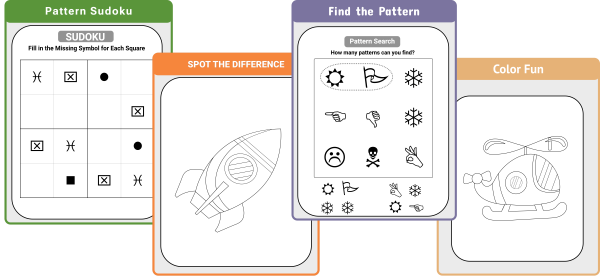 Inside puzzle pages of the purple collection